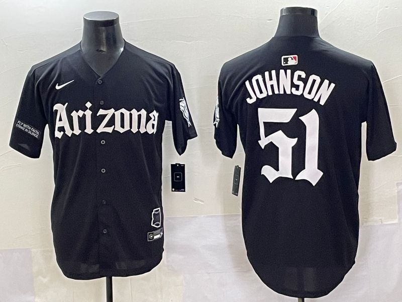 Men 2025 Arizona Diamondback 51 Johnson Black Five generations Joint Name Nike MLB Jersey style 2